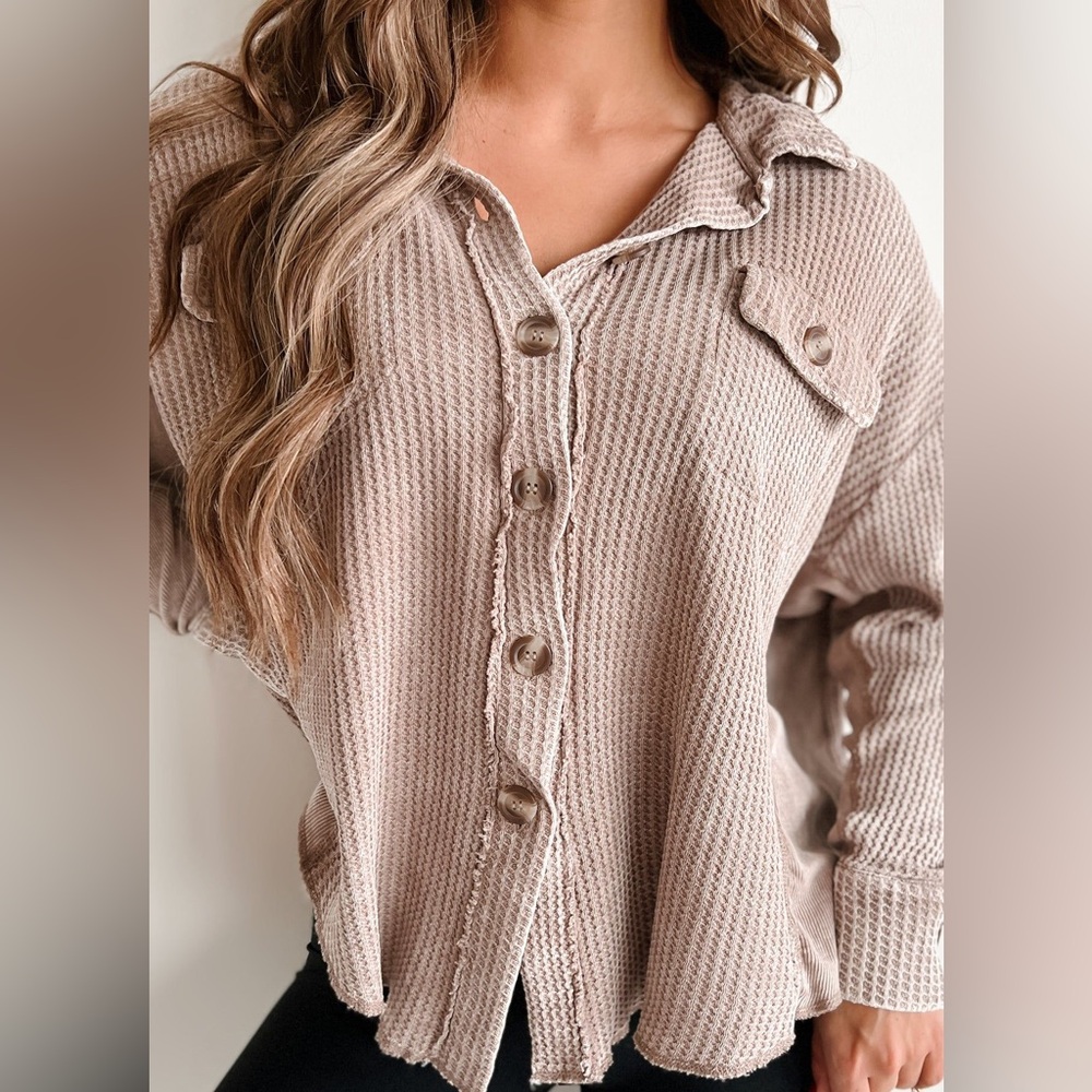 Zenana Brown Button-Up Shirt